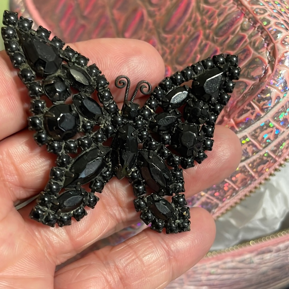 Vintage Albert Weiss Jet Black Butterfly pin